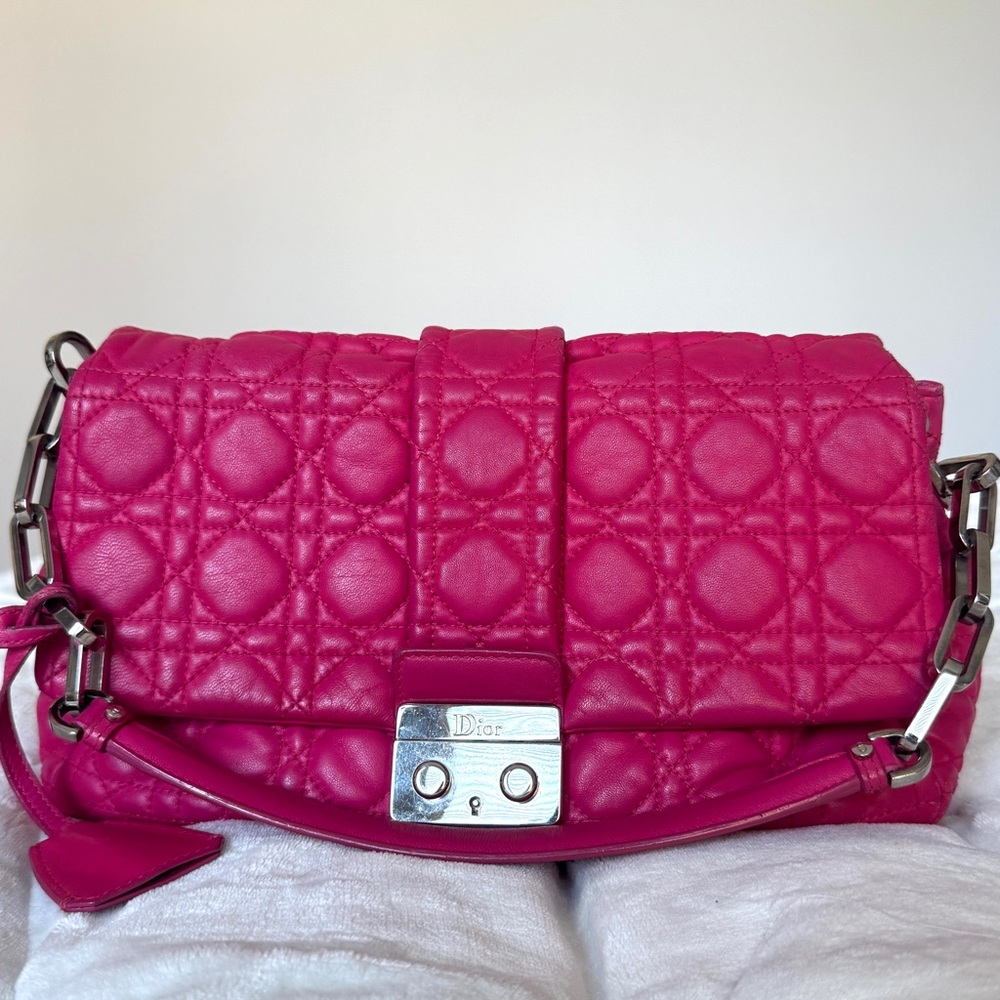 Vintage Dior Lambskin Cannage New Lock Pink Quilted Shoulder Bag